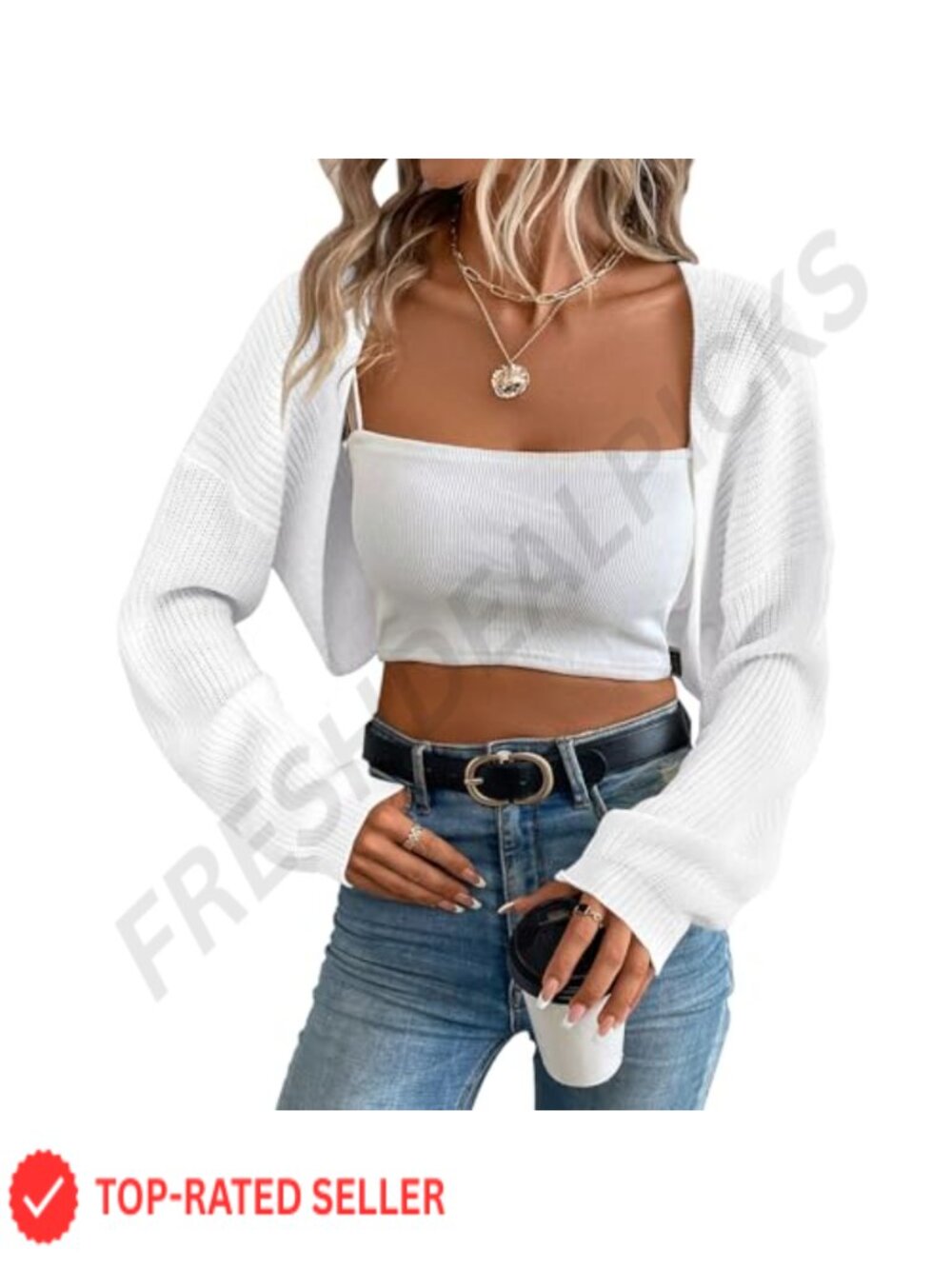 Women's Long Sleeve Knit Cropped Bolero Shrug Open Front Cardigan